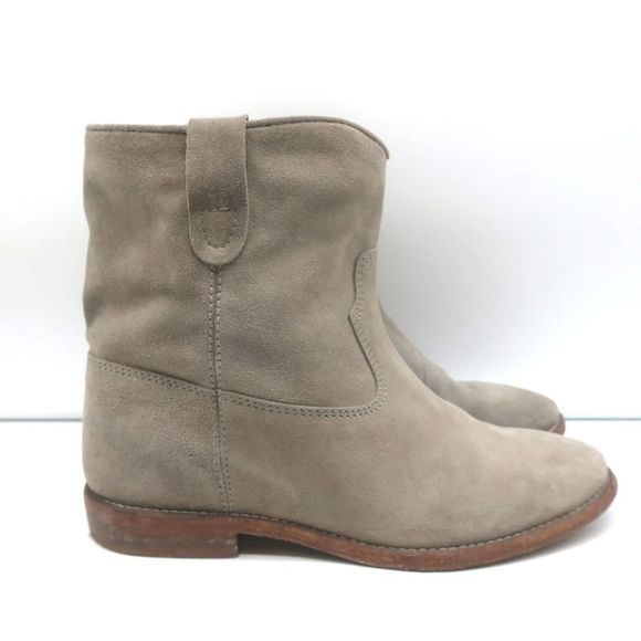 Isabel Marant Crisi Ankle Boots Taupe Gray Suede Size 38 Hidden Wedge Booties - Picture 3 of 12